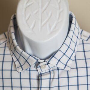 Mizzen+Main Men's blue & white checkered No Tuck Leeward performance shirt M